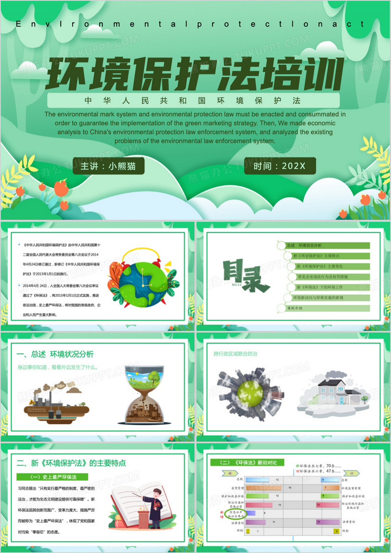 绿色扁平风环境保护法培训PPT模板