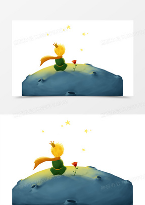 手绘插画小王子与玫瑰免抠素材