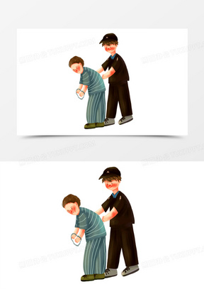 手绘卡通警察抓人素材