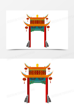 手绘矢量中国风大门门头免抠素材