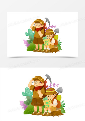 手绘卡通探险寻宝素材