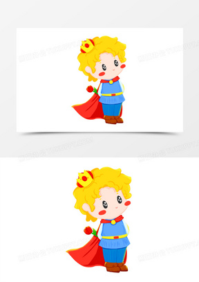 卡通手绘拿着小玫瑰的小王子元素