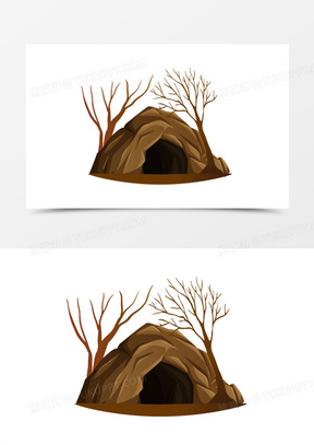 手绘卡通矢量野外洞穴免抠素材