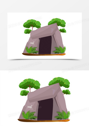 手绘卡通矢量野外石头洞穴免抠素材