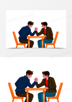 手绘人物扳手腕插画元素