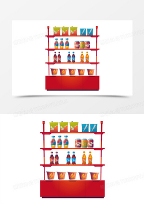手绘矢量卡通零食货架免抠素材