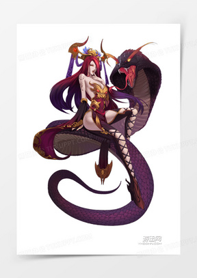 卡通邪恶美女和她的眼镜蛇