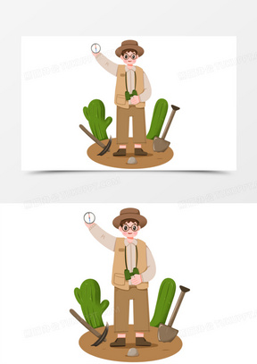 手绘考古学家在野外考古免抠元素