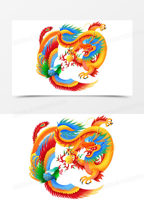 手绘插画风龙凤呈祥元素