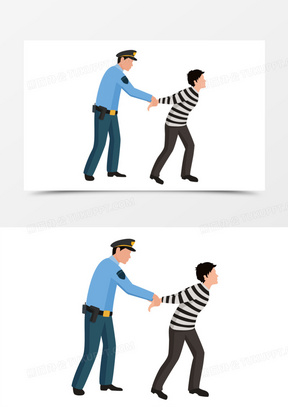 手绘卡通警察抓坏人免抠素材