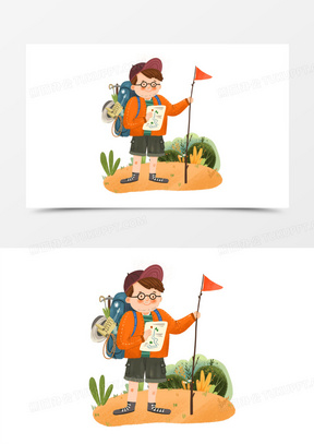 手绘卡通探险家免抠元素