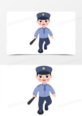 手绘保安拿着警棍巡逻免抠素材950手绘卡通小区门口抗疫保安素材151