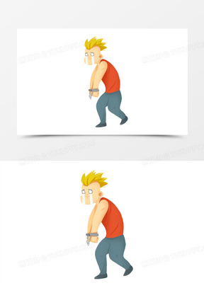 卡通手绘免抠囚犯被抓起来哭泣后悔素材