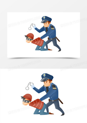 卡通手绘免抠警察抓坏蛋素材