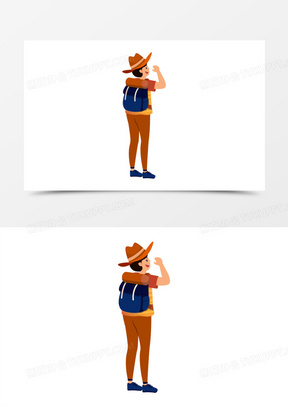 卡通手绘免抠背包客旅游素材