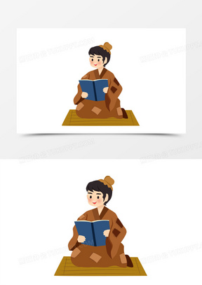 卡通手绘矢量免抠看书的书童素材