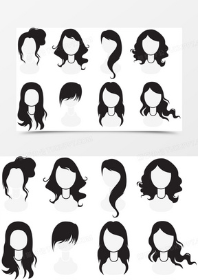 黑白女性头像发型矢量图