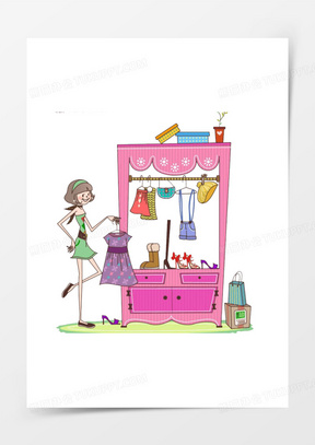 卡通手绘美女老板时尚服装店