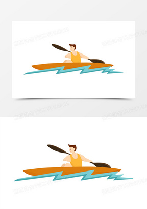 手绘卡通单人赛艇皮划艇素材