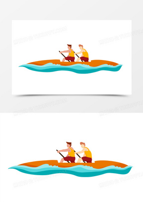 手绘卡通双人赛艇比赛素材