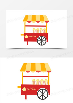 手绘卡通炸爆米花的小摊车素材