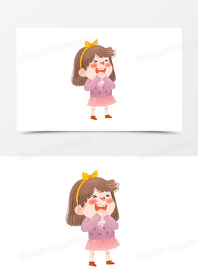 手绘卡通捂嘴笑的女孩免抠元素
