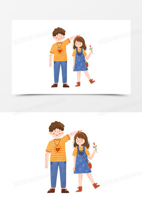 手绘卡通情侣比身高免抠元素