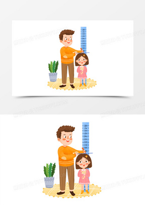 手绘卡通爸爸给孩子量身高场景免抠元素
