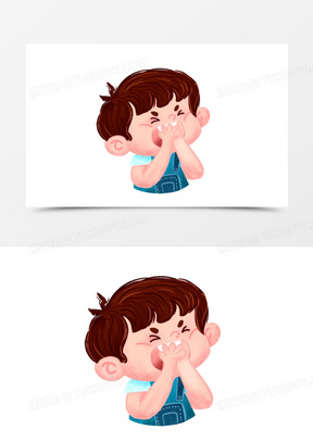 卡通手绘小男孩捂嘴大笑元素