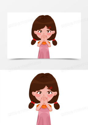 手绘女生捂嘴笑插画元素