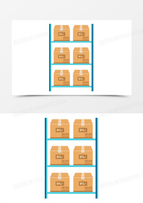 1061手繪卡通矢量倉庫貨架排列貨物素材