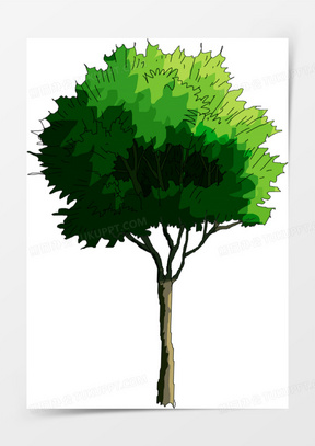 创意手绘扁平漫画的大树乔木