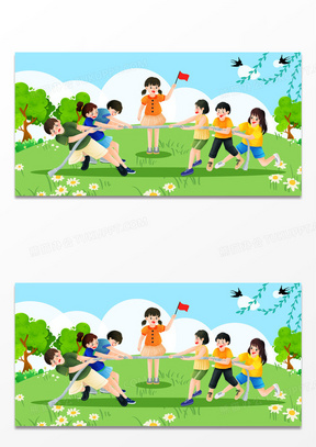 卡通校园运动会拔河背景
