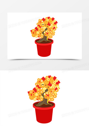 手绘矢量创意摇钱树素材