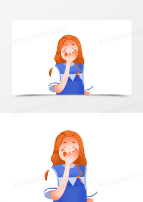 手绘插画风捂嘴大笑女孩免抠元素