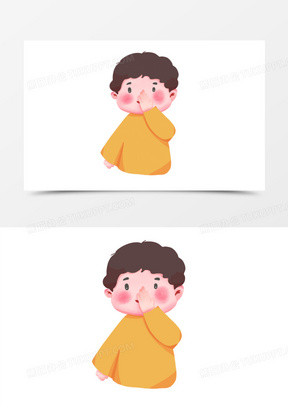 卡通手绘男孩捂嘴笑小元素