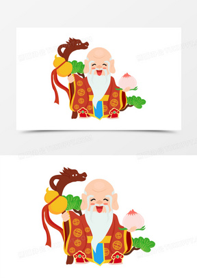 手绘卡通寿星公长寿神仙人物素材