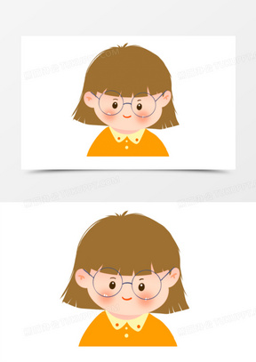 手绘卡通短发小女孩元素