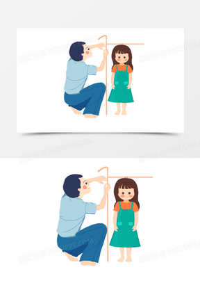 卡通手绘爸爸给孩子量身高素材