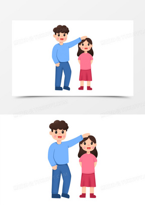 卡通手绘情侣摸头比身高免抠元素