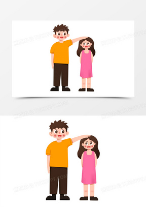 卡通手绘情侣比身高免抠素材