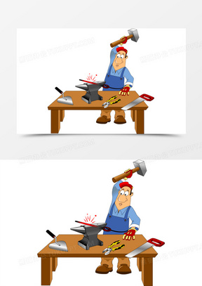 打铁的矢量卡通工人