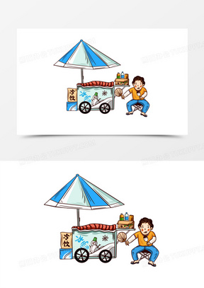 手绘路边摊元素120手绘路边摊煎饼果子免抠元素70夜市摆摊小贩路边摊