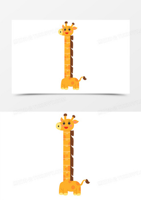 卡通手绘免抠长颈鹿身高尺素材
