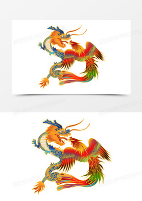 卡通手绘国潮风龙凤呈祥免抠元素