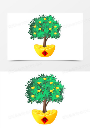 手绘卡通摇钱树矢量插画素材