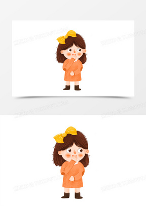 手绘卡通捂嘴笑的女孩免抠元素