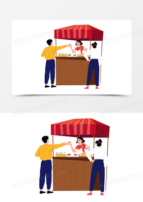 手绘卡通特色甜品摊位素材