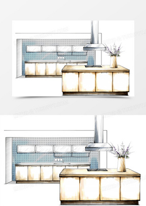 手绘厨房效果图