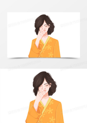 手绘捂嘴笑的女孩素材